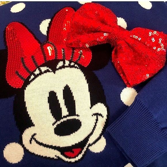 GAP Minnie Mouse Sequin Polka Dot Sweater & Sequin Hair Bow Size: LARGE - Picture 8 of 9